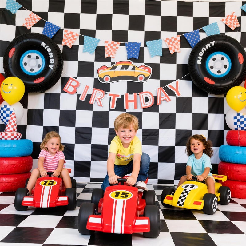 LYLYCTY Checkered Backdrop Cars Race Car Photo Backdrop for Birthday Party Decortaions Black and White Background for Photography 7x5ft - Image 3